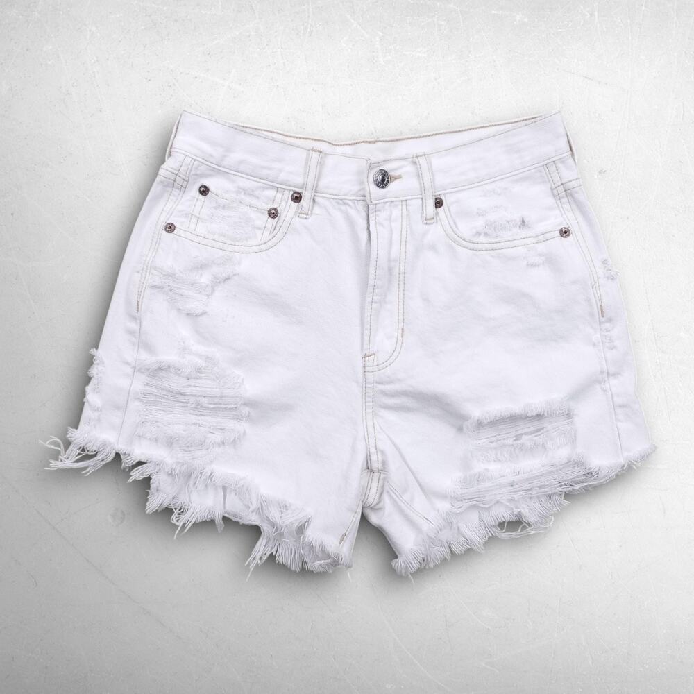 American Eagle 90s Boyfriend Shorts Women 4 White Distressed Denim Raw Hem